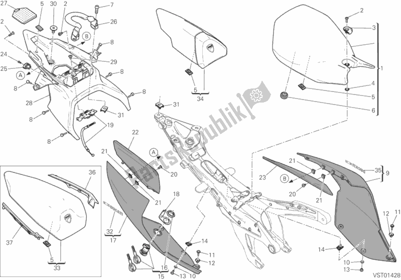 All parts for the Seat of the Ducati Superbike 1299S ABS Brasil 2018